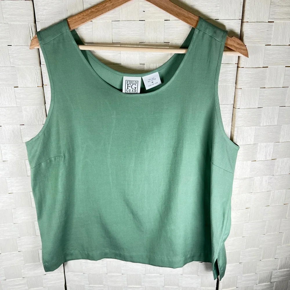 VTG‎ Field Gear Women's Green Silk Cotton Blend Sleeveless Tank Top Shell Size M - Picture 3 of 7